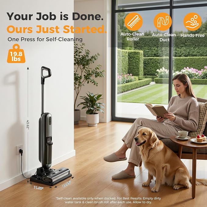 NEWBULIG Cordless Wet Dry Vacuum Cleaner, All in One Vacuum Mop for Hard Floor, Vac Mops with Auto Self-Cleaning, Dual Water Tank, Anti-Tangle Design, Dual-Sided Edge Cleaning, 35 Mins Rumtime