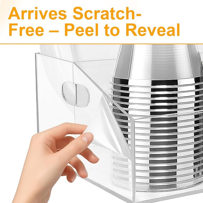 Acrylic Paper Plate Organizer and Dispenser – 6 Compartment Plate and Utensil Caddy for Plates, Cups, Napkins and Cutlery, Ideal for Kitchen, Parties, Picnics, Weddings, and Outdoor Events