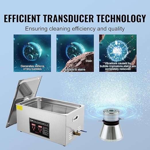 VEVOR Ultrasonic Cleaning with Digital Timer & Heater, Professional Ultra Sonic Jewelry Cleaner, Stainless Steel Heated Cleaning Machine for Glasses Watch Rings Small Parts Circuit Board (22L)