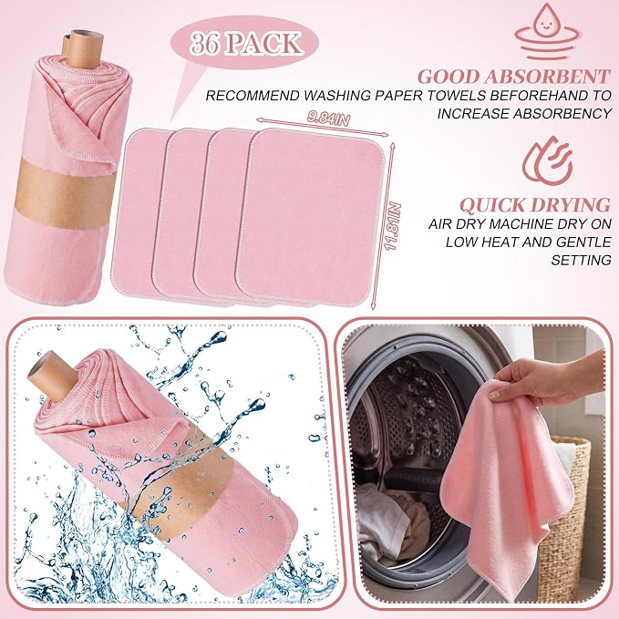 36 Pack Reusable Cleaning Cloths Washable Cotton Kitchen Towels for Home(Gentle,Pink)