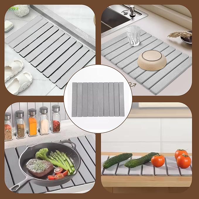 Large Stone Dish Drying Mat for Kitchen Counter,drying mat,diatomaceous earth dish drying mat,quick drying stone mat for kitchen sink,drying dish mat grey