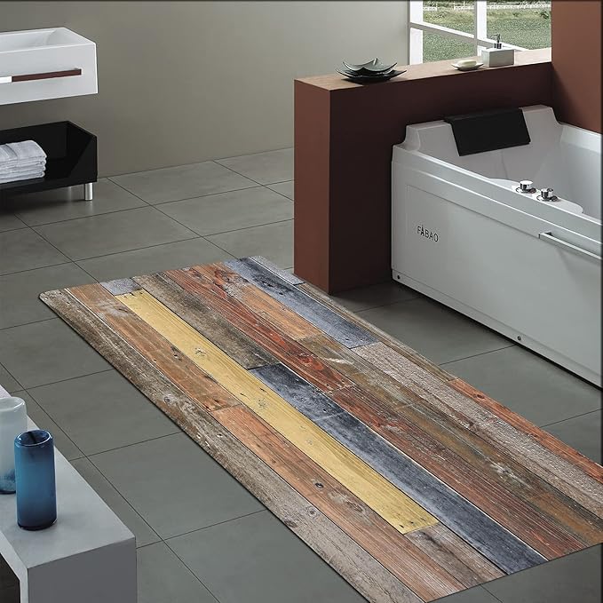 WODEJIA Flannel Mat Non Slip Bedside and Living Room,Clearance MatS Absorbent Moisture Dust Forlaundry Room,Bath Rugs Sponge Foam Soft for Bathroom and KitchenRustic Old Wooden Board 59 x 24 Inches