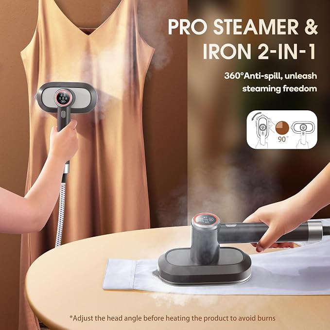 Newbealer 2In1 Pro Station Iron, 1550W Turbo Steam, 1.2L Tank (Brown) | Hanging Garment Steamer, 3-Level Steam & 3 Dry Ironing, 30s Heat Up, Self Clean, Auto-Off, Versatile for Home/Hotel/Boutique