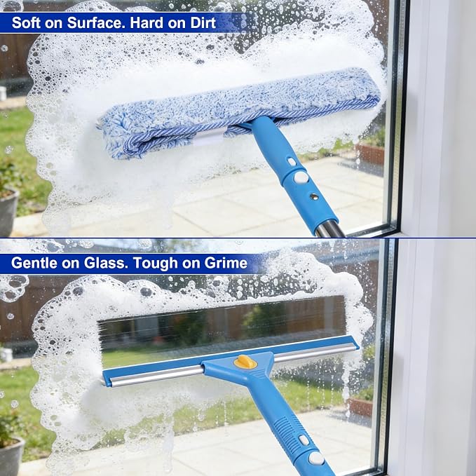 Professional Window Cleaning Kit, Window Washing Kit with 3 Gallon Bucket, 14-Inch Squeegee & 15-Inch Scrubber, 61-Inch Extendable Pole, Window Cleaning Equipment for Home & Commercial (61 inch-2)