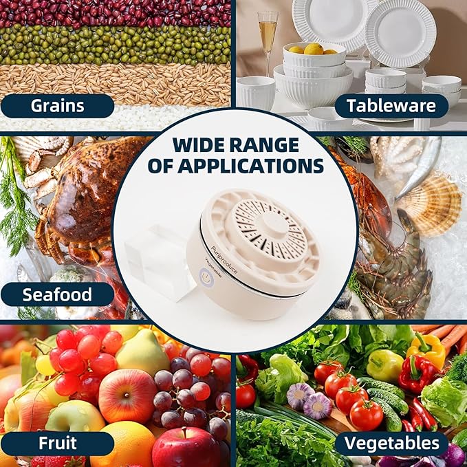 Cleaner, Portable Food Cleaner for Removing Surface Impurities, Wax & Grime, 10-Minute Automatic Cleaning, IPX7 Waterproof. Applicable to Fruits, Meat, Veggies and Grains.