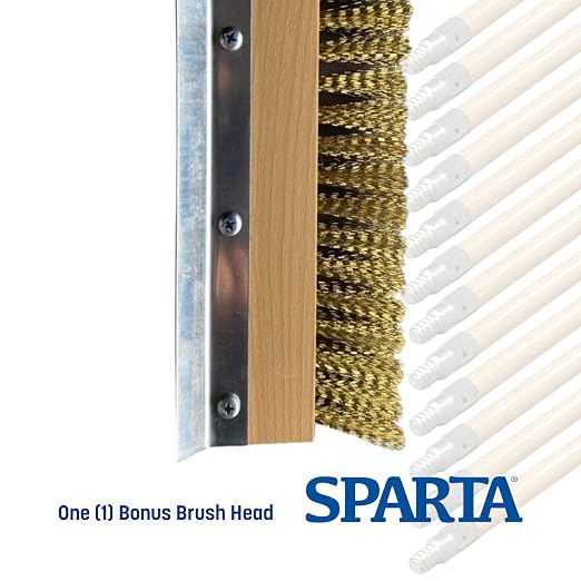 12 Carlisle 40-Inch Wood Handles + Bonus Sparta Pizza Oven Brush Head with Brass Bristles & Stainless-Steel Scraper, Durable Commercial-Grade Cleaning Tools