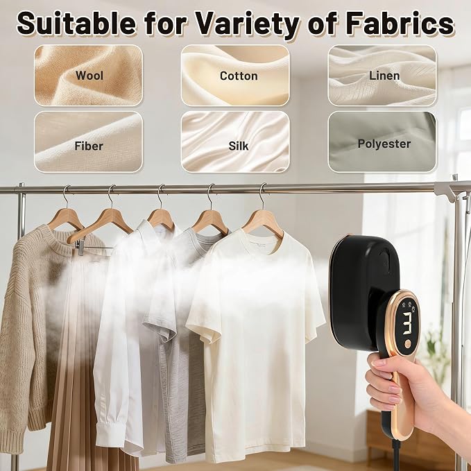 2-in-1 Handheld Steamer for Clothes, 110ml Large Tank Portable Travel Garment Steamer with 3 Adjustable Steam Settings, 15s Fast Heat-Up 180° Rotatable Steam Iron for Home Office Dorm