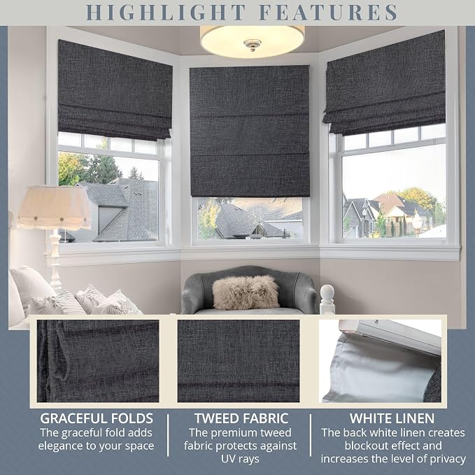 Chicology Cordless Roman Window Shade, Lexington Pebble, 23" W x 72" H | Cordless Child-Safe, Room Darkening UV, Inside/Outside Mount, True-to-Size No Cut, Rich Textured Fabric, Spot-Clean Care Only