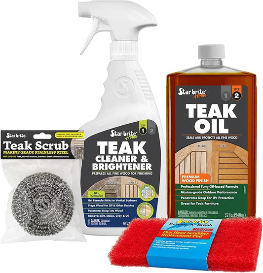 STAR BRITE 2 STEP Teak Care Kit - Preserve the Natural Beauty of Your Teak With Our Premium Oil & Cleaner Combo Ideal for All Fine Woods, Ensuring Deep Protection & Vibrant Color