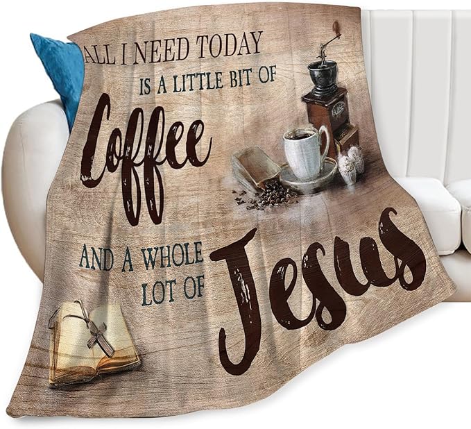 Tijuboni Christian Coffee Throw Blanket Religious Faith Gifts for Women Men Girls Boys Kids Adults Soft Flannel Fleece Blanket for Couch Sofa Bed Home Decor 50"x60"