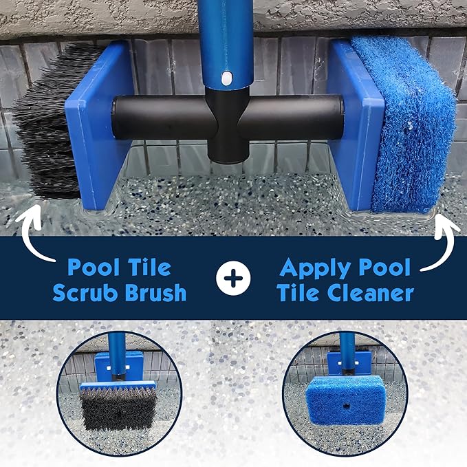 Pool Tile Brush Scrubber 2-in-1 Scrub and Scour Waterline Tile Scale Cleaner - Easily Clean Swimming Pool Tiles Flip Brush