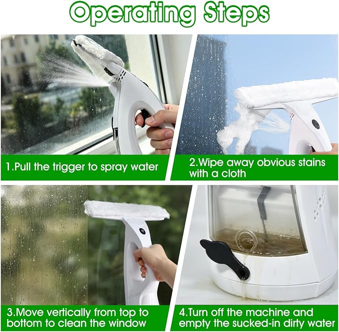 Cordless Electric Window Vacuum Squeegee, 2000Pa Powerful Suction with Water Collection Tank, Rechargeable Window Cleaner Tool for Glass, Shower Doors, Mirrors & Car, 2000mAh