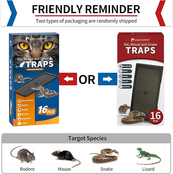 LULUCATCH Mouse Glue Traps 16 Pack, Larger & Heavier Plastic Sticky Glue Traps with Extra-Strong Adhesive for Mice, Rats, Sticky Mouse Trap for Indoor Use, Easy to Set