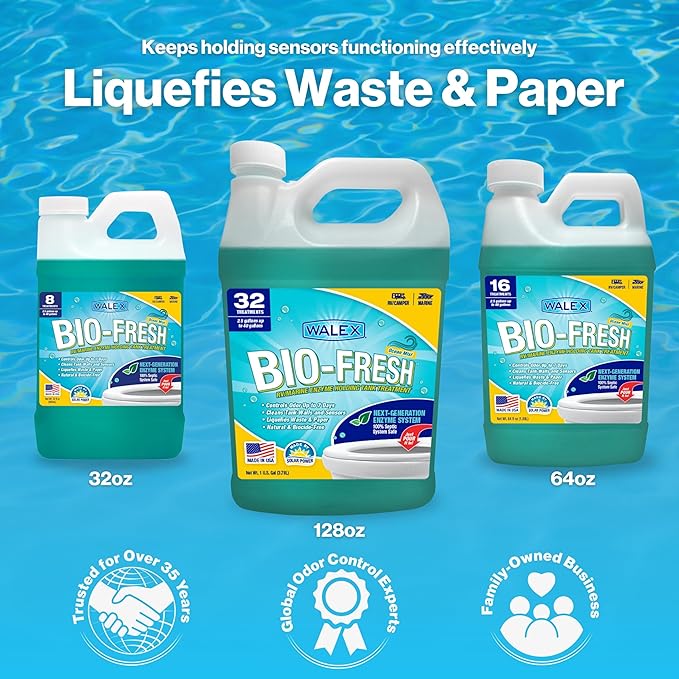 Walex Bio-Fresh Liquid Enzyme Holding Tank Treatment for RV, Camper & Marine - Black Water Tank Deodorizer, Liquifies Waste & Toilet Paper, Septic Tank Safe, Biocide-Free, Ocean Mist, 32oz