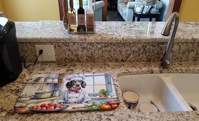 Caroline's Treasures DAC6246DDM English Setter The Chef Dish Drying Mat Absorbent Dish Drying Mat Pad for Kitchen Counter Dish Drainer Mat for Countertop, 14 x 21", Multicolor