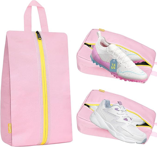 SelfTek Smell Proof Travel Shoe Bags for Women - Cleat Bags for Sports, Water-Resistant Travel Shoe Organizer with Active Carbon Fabric, Lightweight Gol-f soccer cleats Shoe Bag- Pink