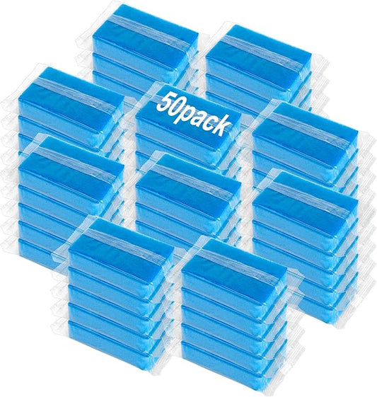 50 Pcs Individually Wrapped Sponges, Uncompressed Non Scratch Scrouing Sponges for Household Cleaning Dishes Kitchen Airbnb Apartment Car Bike Blue