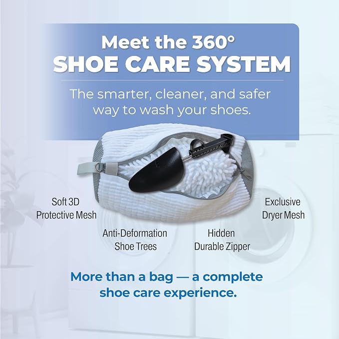 Laundry Shoe Bag 2-Pack for Washer & Dryer — Shoe Washing Machine Bag with Adjustable Shoe Trees & Door Drying Mesh — Mesh Laundry Bags for Shoes — Clean Quiet Washes, Sneaker Cleaning Bag