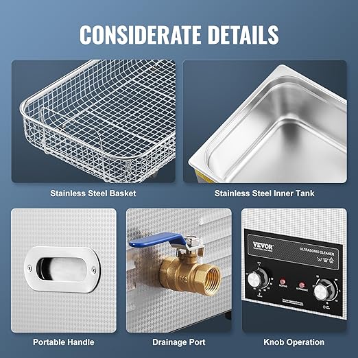 VEVOR 22L Sonic Cleaner with Heater Timer & Basket, Professional Digital Sonic Cavitation Machine, 480W Cleaning Machine for Lab Tools, Metal Parts, Carburetor, Brass, Auto Parts, Engine Parts