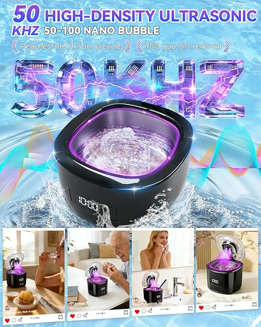 5.0 Upgraded Ultrasonic Retainer Cleaner 300ML【Top1 German Motor】【SGS-Certified 50KHz Ultrasonic & Dual Tech】【4.0 Smart Chip】【Rechargeable】for Denture, Braces, Night Guards, Aligner,Jewelry and More