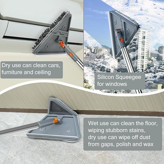 Base Boards Cleaning Tool with 76" Long Handle, 360° Rotatable Wall Cleaner Base Board Cleaner Tool, Wall Cleaning Washing Mop with 8 Reusable Pads for Painted Walls, Ceilings and Baseboards
