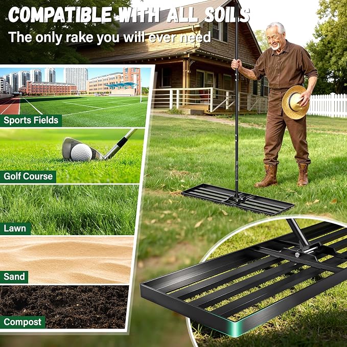 Lawn Leveling Rake 36X12 inch,Lawn Leveler with 78" Long Handle,Heavy Duty Ground Leveler for Yard,Sand,Dirt,Golf and Farm,Effort Saving Lawn Leveling Tool,Landscape Leveling Rake