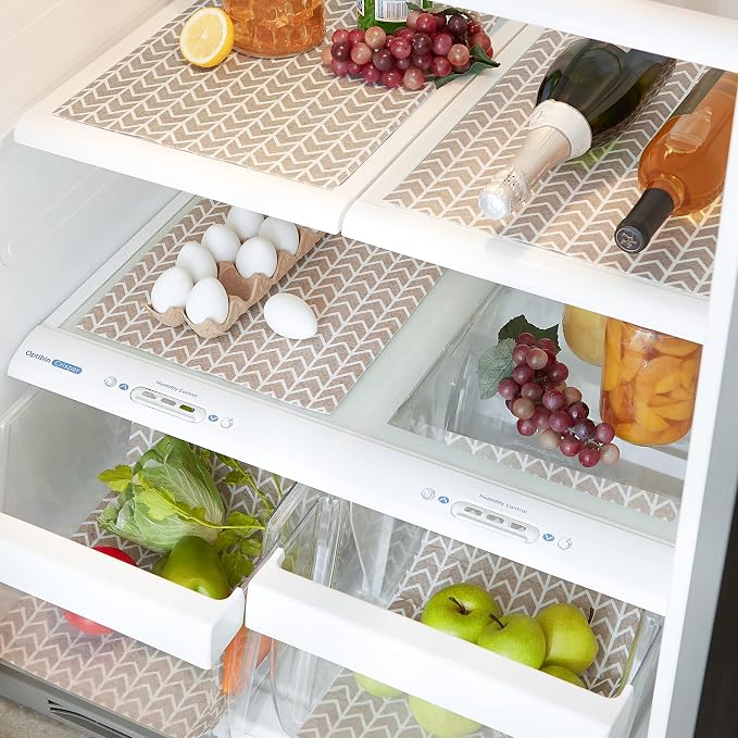 DII Fridge Liner Collection Non-Adhesive, Cut to Fit, 12x24, Stone Herringbone, 6 Piece