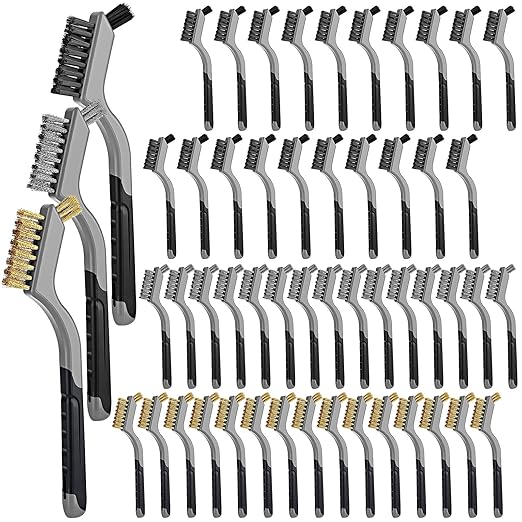 Reallnaive 50 Pcs Mini Wire Brush Set 7 Inch Stainless Steel Brass Nylon Bristles Small Wire Brushes for Rust Removal Paint Scrubbing Deep Cleaning(Brass/Stainless Steel/Nylon,Gray,Black,Brown)