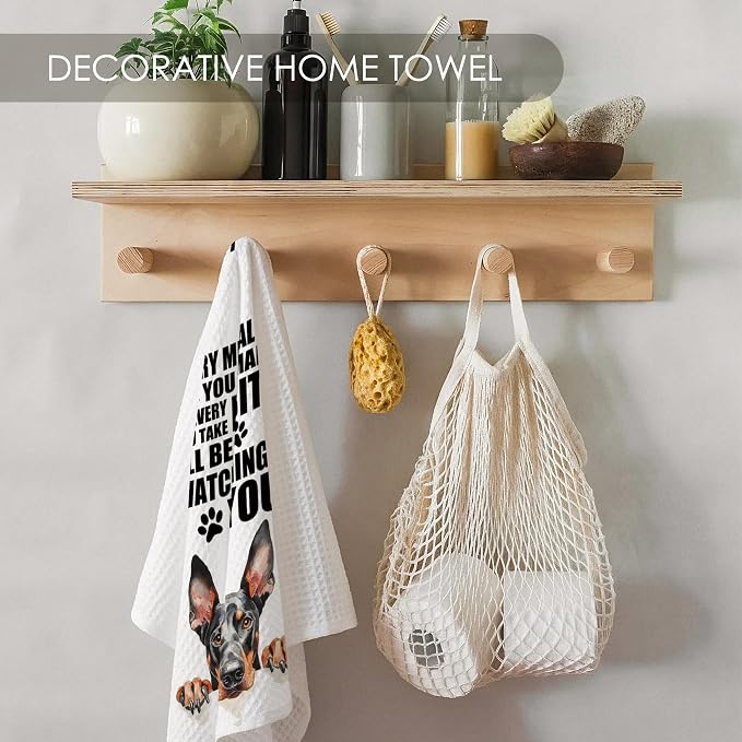 Doberman Kitchen Towel Gifts for Dog Lovers Decorative Set of 2, Dobermann Dish Towels Dishcloths Tea Towels, Dobie Pinscher Waffle Weave Microfiber Hand Towel for Kitchen Bathroom Decor 16x24