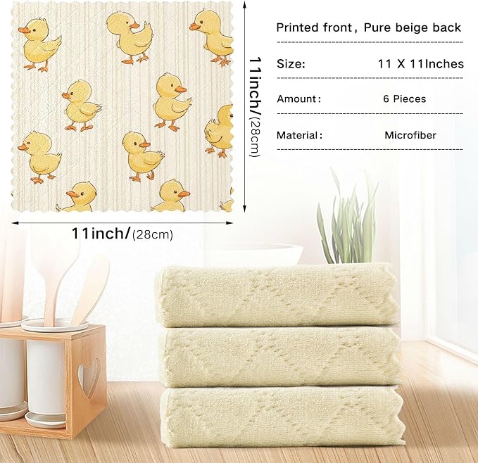 Cute Yellow Ducks Stripe Kitchen Towels Dish Cloths Set of 6 Microfiber Cleaning Cloths for Cars Super Absorbent Machine