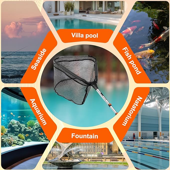 SISIUPASSIE 20FT Pool Skimmer Net with Pole, Foldable & Larger Capacity Pool Net for Cleaning, Telescopic Pool Pole Heavy Duty with Fine Mesh Pool Leaf Net for Above Ground & In-ground Pools