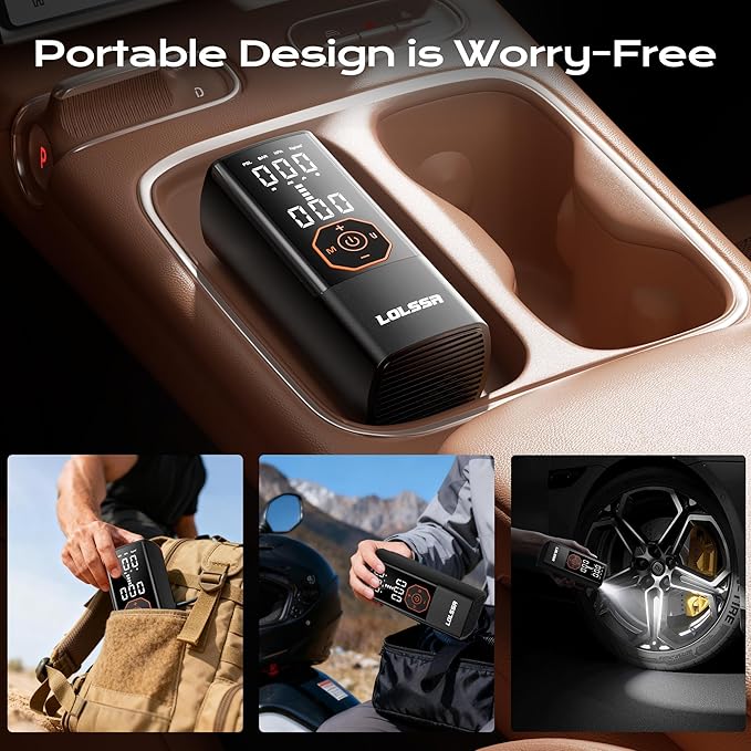 Tire Inflator Portable Air Compressor Air Pump Tires Cordless Electric 180PS for Car, Motorcycle, Bike, Ball, with Tire Gauge Pressure-Black