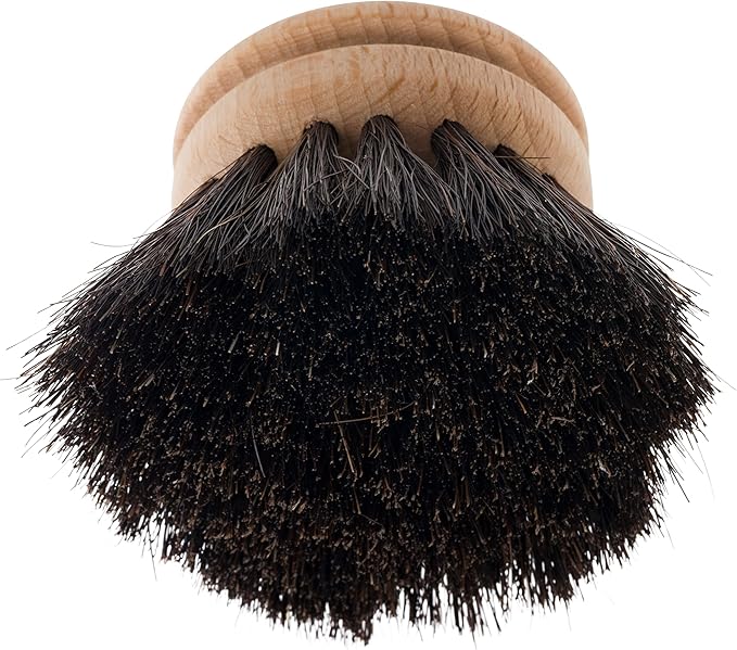 Redecker Silicone Dish Brush Bundle, Includes Interchangeable Natural Horsehair and Tampico Fiber Brush Heads, Sustainable Silicone and Stainless Steel Handle with Hanging Loop, Blue