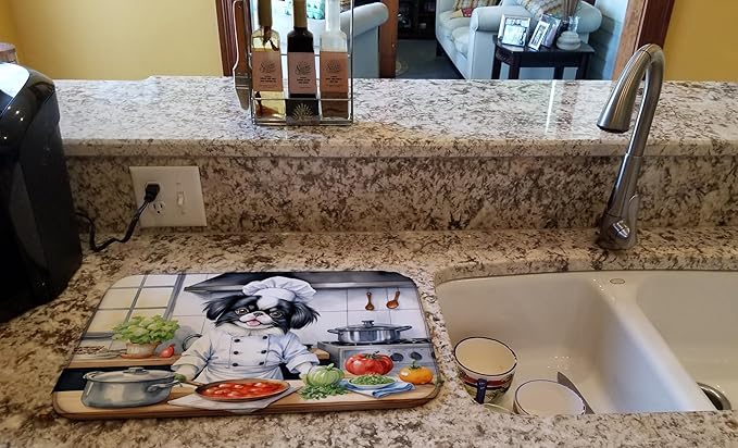 Caroline's Treasures DAC6271DDM Japanese Chin The Chef Dish Drying Mat Absorbent Dish Drying Mat Pad for Kitchen Counter Dish Drainer Mat for Countertop, 14 x 21", Multicolor