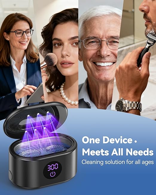 Ultrasonic Jewelry Cleaner, 48KHz Ultrasonic Cleaner Machine with 20oz 304 Stainless Steel Tank, Dual Modes & LED Display - for Jewelry, Eyeglasses, Watches, Dentures, Retainers & More-Black