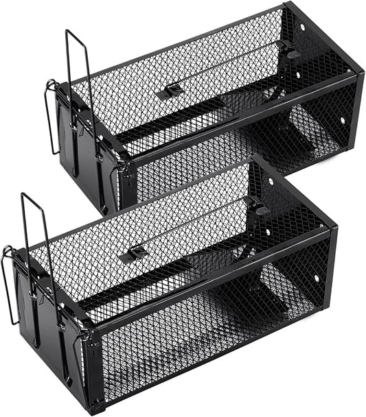 2 Pack Humane Rat Traps 12.5"x5.5"x4.5", Reusable Mouse Traps for Indoor/Outdoor Use, No-Kill Live Capture for Chipmunks, Squirrels, Rats, Mice
