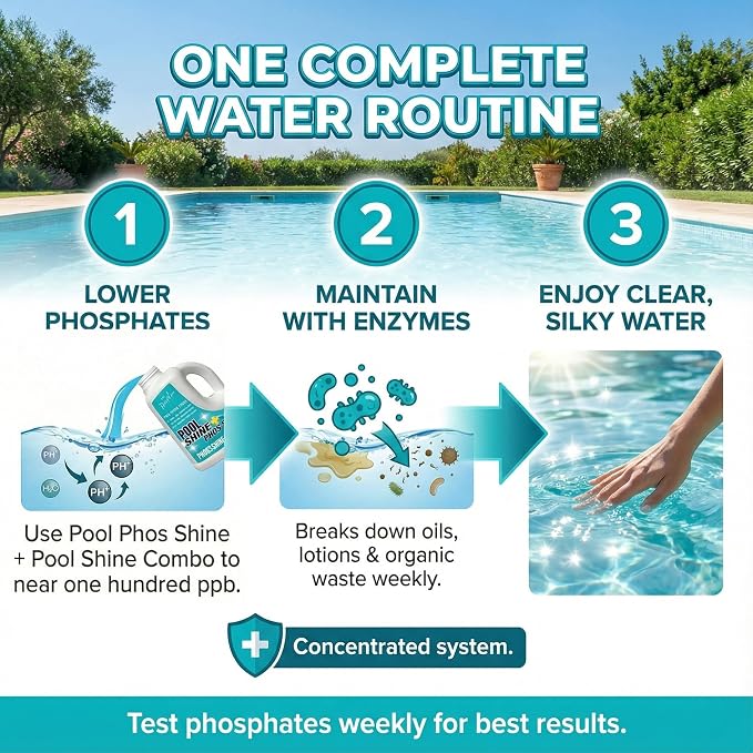 Pool Phosphate Remover and Pool Clarifier Enzyme, Weekly Pool Treatment, Saltwater Safe Pool Chemicals for Inground & Above Ground Pools, 3 Liter – BubbyShine