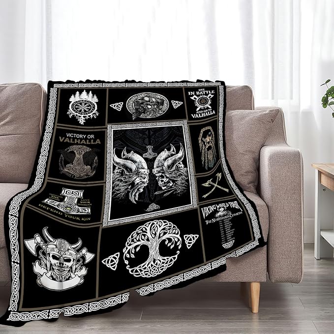Medieval Viking Decor Throw Blanket - Warm, Soft, Plush, Lightweight Fleece Flannel Blanket - Cool Gifts for Men, Women, Kids - 40"X50"