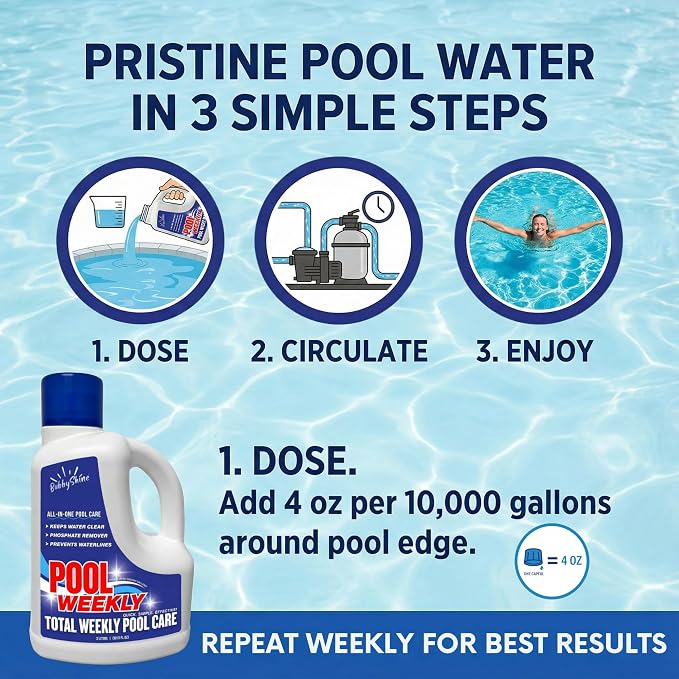 Weekly Pool Treatment with Phosphate Remover, Pool Clarifier and Pool Waterline Cleaner, Saltwater Safe, 3L - BubbyShine