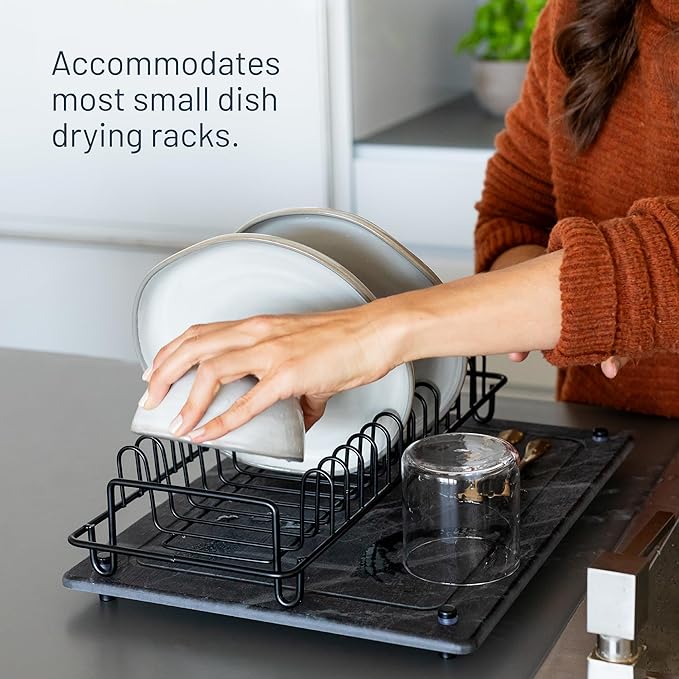 Natural Stone Dish Drying Mat, Standard Size, Slate Color - Diatomaceous Earth Kitchen Mat | Quick Drying, Non-Toxic, BPA-Free, Eco-Friendly | Female-Founded USA Brand (15.7"x11.8")