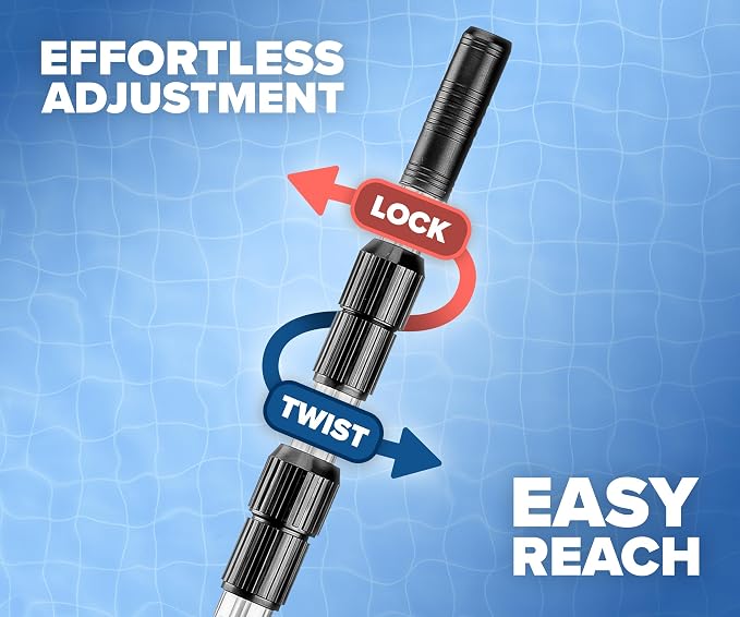 Pool Vacuum Head for Inground & Above Ground Pools with 13 Feet Aluminum Telescopic Pool Pole // Manual Swimming Pool Vacuum Cleaner Attachment Head with Wheels // Vinyl Liner Safe