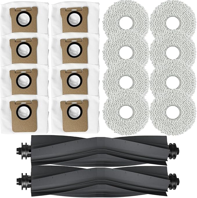 Dust Bags + Mop Pads + Roller Brush for Xiaomi X20 +, X10 +, for Dreame L10s Ultra, L10 Ultra, L20 Ultra Robot Vacuums Replacement Parts Vacuum Bag Mop Cloth Brush Set Accessories Kit