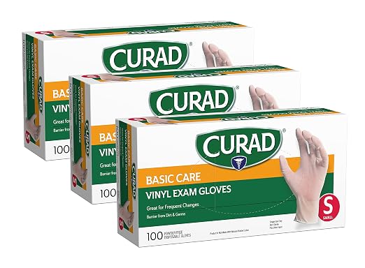 Curad Powder-free Exam Gloves Vinyl 100 each (Pack of 3)- Small