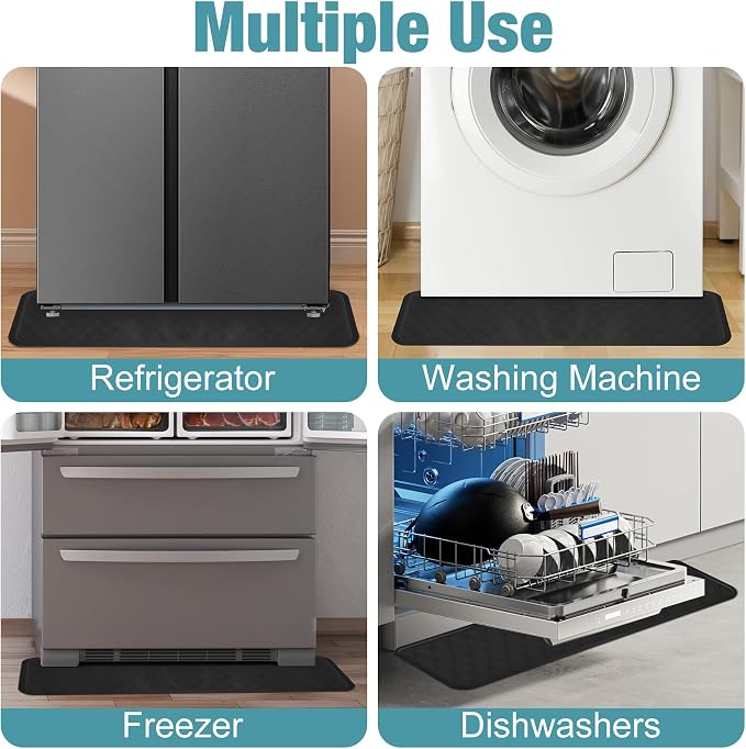 ToLanbbt Refrigerator Spill Mat - 37.5'' x 8.5'' Silicone Under Fridge Floor Protector with Raised Edge, Leak Catcher Liner Drip Tray for Refrigerator Washing Machine, Dryer, Wine Cooler, Black