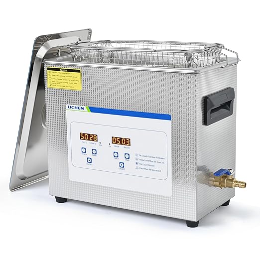 LICHEN 6.5L Ultrasonic Cleaner Professional Jewelry Cleaners with Digital Timer&Heater, Stainless Steel Cleaning Machine, Drain Valve & Hose Included for Lab, Glasses, Watches, Tools