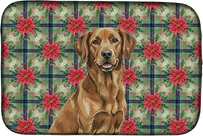 Caroline's Treasures Chesapeake Bay Retriever Christmas PoinsettIas Dish Drying Mat Absorbent Dish Drying Mat Pad for Kitchen Counter Dish Drainer Mat for Countertop, 14 x 21", Multicolor