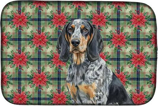 Caroline's Treasures Bluetick Coonhound Christmas PoinsettIas Dish Drying Mat Absorbent Dish Drying Mat Pad for Kitchen Counter Dish Drainer Mat for Countertop, 14 x 21", Multicolor