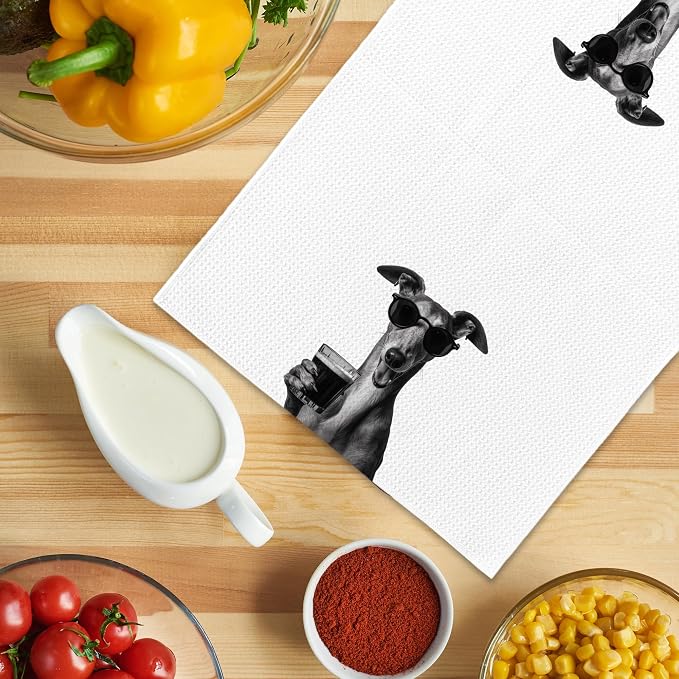 Funny Whippet Beer Kitchen Towels, Gifts for Dog Wine Lovers, Bar Accessories Dish Tea Towels for Kitchen, Dog Owners Housewarming Gift Decorative Hand Towel 16x24 Inch