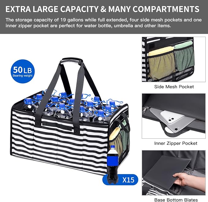 Extra Large Utility Tote Bag with Wire Frame Reusable Grocery Bags Foldable Heavy Duty Shopping Bags for Groceries Collapsible Totes with Handles for Carrying Heavy Loads Storage Car Trunk