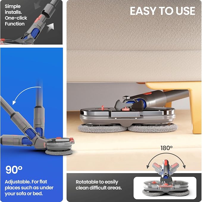 Mop Attachment Compatible With Dyson V12 Vacuum Cleaners, Electric Floor Cleaner With Removable Water Tank, 6 Washable Pads + 1 Refill Container (V12)